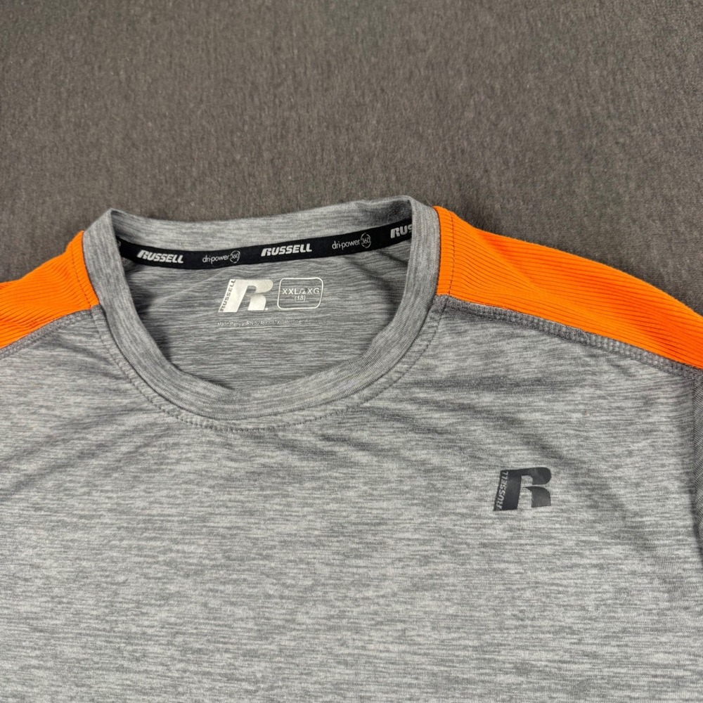 Russell Athletic Boys XXL 18 Dri-Power 360 Gray Orange Long Sleeve Shirt RB39412